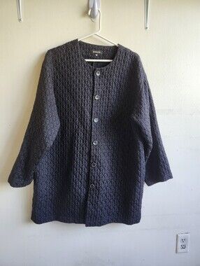 Eskandar Wool Silk Blends Button Down Quilted Black Tunic ,Pockets . Sz.2/ XL